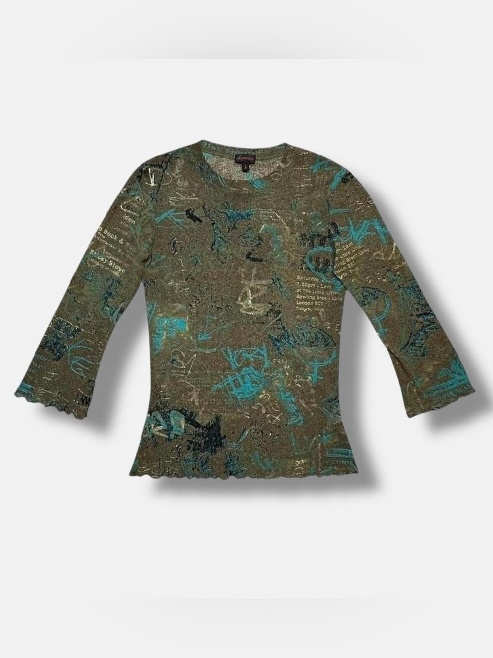 Shameless Vintage Y2K Mesh Graffiti Spraypaint Graphic Top Lg 2000s Euro Grunge
